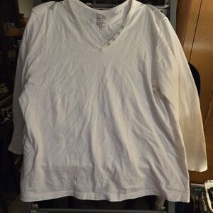 White V-Neck Long Sleeve Shirt